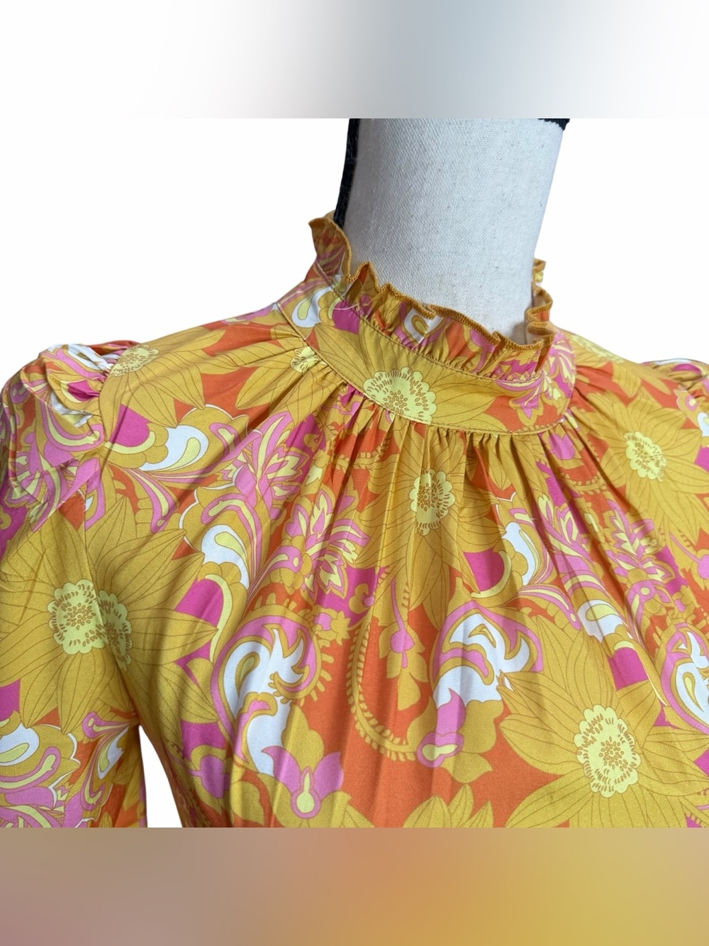 Cider Dress XS Retro Floral Paisley Ruffle Mini - Picture 2 of 9